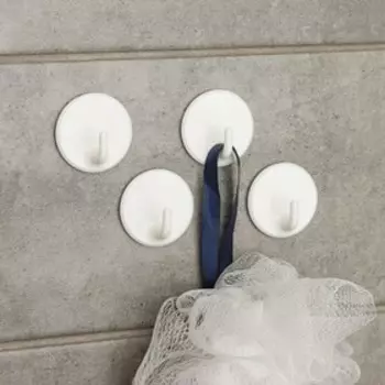 Набор крючков на липучке «Рон», 4 шт, цвет белый