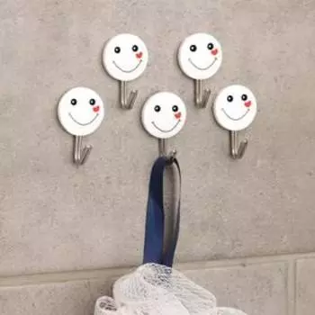 Набор крючков на липучке «Смайлы», 5 шт, цвет белый