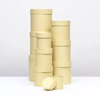 Набор круглых коробок 10 в 1 Светло- желтый,23х23 - 13-13 см