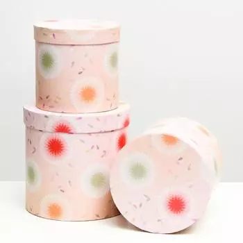 Набор круглых коробок 3 в 1 "Астры", 19,5 x 19 - 15,5 x 15 см