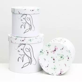 Набор круглых коробок 3 в 1 "Белая королева", 20 x 17,2 - 14 x 12,6 см