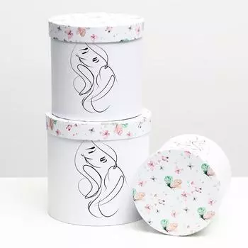 Набор круглых коробок 3 в 1 "Белая принцесса", 19,5 x 19 - 15,5 x 15 см