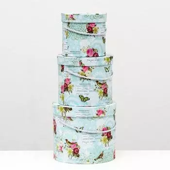 Набор круглых коробок 3 в 1, голубой, 20 x 17.2 - 14 x 12.6 см