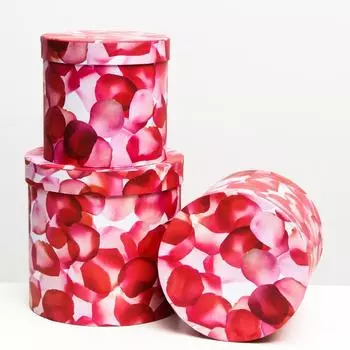 Набор круглых коробок 3 в 1 "Красные цветы", 19,5 x 19 - 15,5 x 15 см