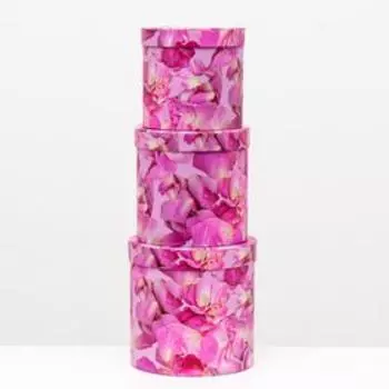 Набор круглых коробок 3 в 1 "Красные лепестки", 19,5 x 19 - 15,5 x 15 см