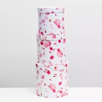 Набор круглых коробок 3 в 1 "Лепестки роз", 19,5 x 19 - 15,5 x 15 см