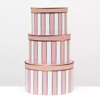 Набор круглых коробок 3 в 1, розово-белый, 25.5 x 15 - 19 x 13.5 см