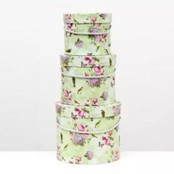 Набор круглых коробок 3 в 1, зеленый, 23 x 19,5 - 17 x 14 см