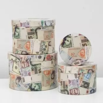 Набор круглых коробок 4 в 1 "Деньги", 23 х 23 х 16 - 13,5 х 13,5 х 8 см