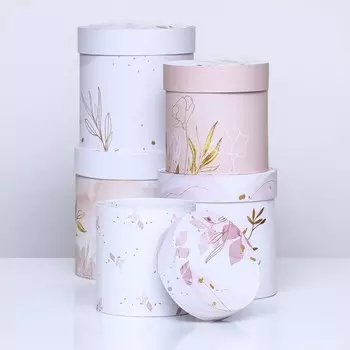 Набор круглых коробок 5 в 1 "Нежный образ" , 20 х 20 -14 х 14 см