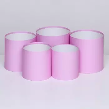 Набор круглых коробок 5 в 1 розовые, без крышек, 20 х 20 - 15 х 15 см