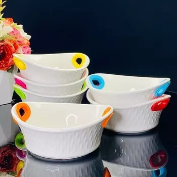 Набор круглых салатников Lenardi, с ручками, фарфор, d=14 см, 6 шт