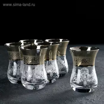 Кружки Paabahe «Барокко», 140 мл, золотой рисунок, набор 6 шт., стекло, прозрачные