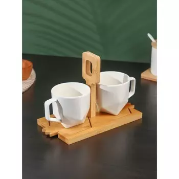 Набор кружек BellaTenero, 220 мл, 2 шт., на бамбуковых подставках, белый