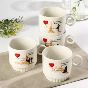 Набор кружек Доляна «Любовь на двоих», 240 мл, 4 шт, на металлической подставке