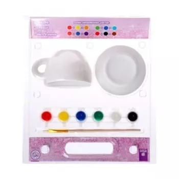Набор кружка с блюдцем под раскраску «Креатив» краски 6 цв по 2,5 мл, кисть, Уценка