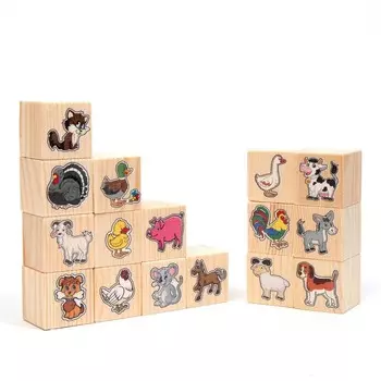 Кубики деревянные «На ферме», 16 шт.