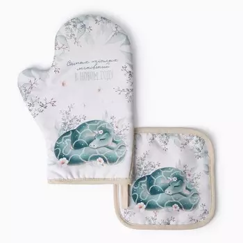 Набор кухонный Доляна «Теплых мгновений»: прихватка 1717 см, Варежка-прихватка новогодняя 2028 см, 35%хл