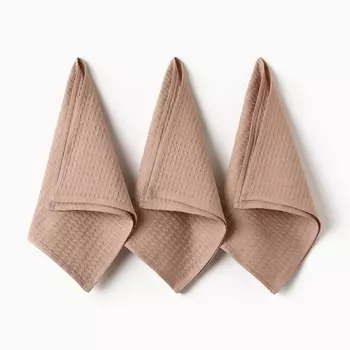 Набор кухонных полотенец «Доляна», цвет коричнево-серый, 3560 см-3 шт., 100% хлопок, вафля, 220 г/м