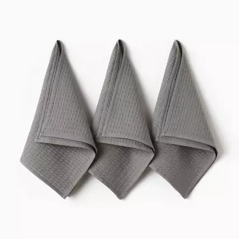 Набор кухонных полотенец «Доляна», цвет тёмно-серый, 3560 см-3 шт., 100% хлопок, вафля, 220 г/м