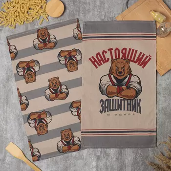 Набор полотенец кухонных «Доляна. Настоящий защитник», 3560 см - 2 шт., рогожка, хлопок 100%, 160 г/м