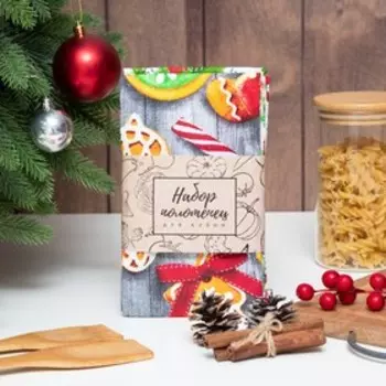 Набор новогодних кухонных полотенец Доляна «Новогоднее печенье » 35х60см-2 штуки, 100% хлопок