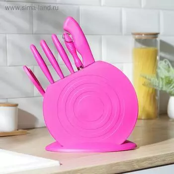 Набор кухонных принадлежностей, 8 ножей, ножеточка, ножницы, на подставке, цвет МИКС