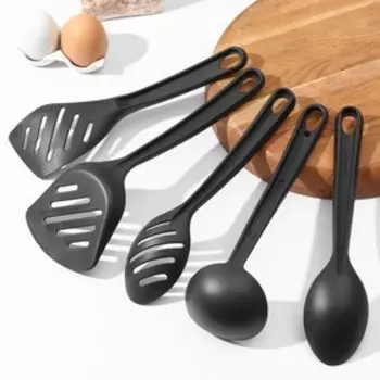 Набор кухонных принадлежностей Доляна «Точки», 5 предметов, чёрный