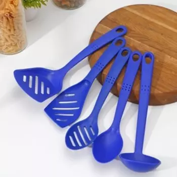 Набор кухонных принадлежностей Доляна «Точки», 5 предметов, цвет синий