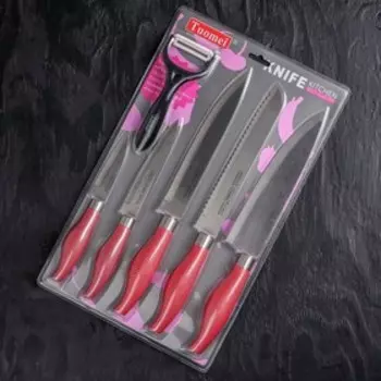 Набор кухонный, 6 предметов: ножи 19 см, 22,5 см, 30 см, 31 см, 31,5 см, овощечистка, цвет МИКС