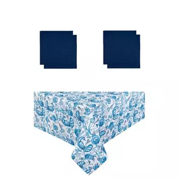 Набор кухонный Bluebird: скатерть 110х140 см, салфетка сервировочная 40х40 см. - 4 шт, цвет синий