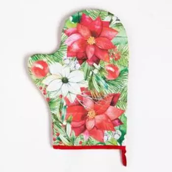 Набор кухонный Christmas red flowers варежка-прихватка 20х28см, прихватка 19х19см, 100% хлопок