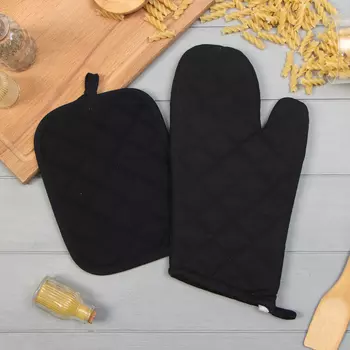 Набор кухонный «Этель»: варежка-прихватка 1530 см, прихватка 1821 см, чёрный