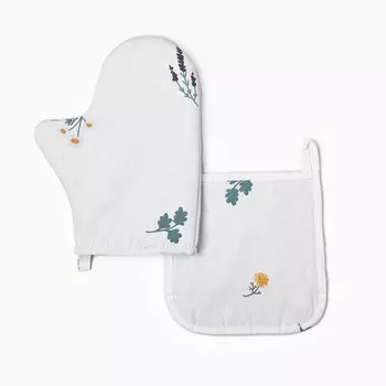 Набор кухонный Этель "Полевые цветочки": варежка 20х27 см, прихватка 19х19 см, рогожка 176 г/м2, 100% хлопок