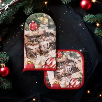 Набор кухонный Этель "Счастливы вместе" варежка 15х28см, прихватка 19х19см,100%хл