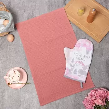 Набор кухонный Love: варежка 2028 см, полотенце, 3560 см, вафля