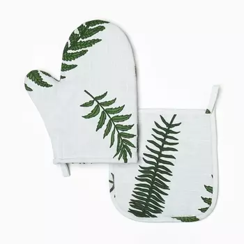Набор кухонный "Папоротник": варежка 20х27 см, прихватка 19х19 см, репс 220 г/м2, 100% хлопок