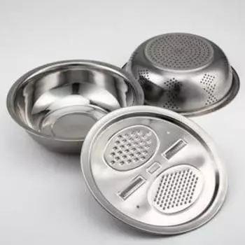 Набор кухонный из нержавеющей стали «Помощник», миска d=28 см, дуршлаг, тёрка