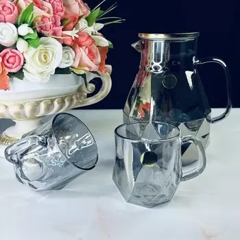 Набор кувшин-заварник и кружек Lenardi «Стеклянные подарки», цвет серебро