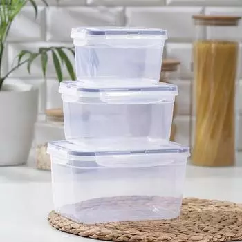 Набор ланч-боксов прямоугольных, 3 шт: 2,4 л, 1,3 л, 0,7 л