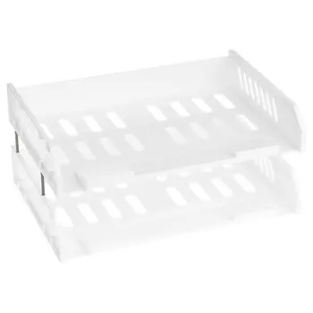 Набор лотков для бумаг горизонтальный Стамм "Сити", набор 2 штуки, на металлических стержнях, белый