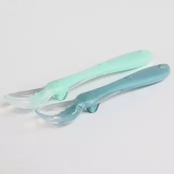 Набор ложек для кормления силиконовых «Милые зверята», от 5 мес., 2 шт., цвет голубой + зелёный