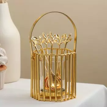 Набор ложек на подставке Cage Лепестки, 9×8×9 см, 6 шт, цвет золотой