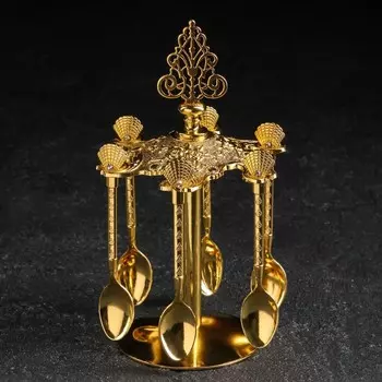 Набор ложек на подставке «Дзэн», 10,5×10,5×17 см, 6 шт, цвет золотой