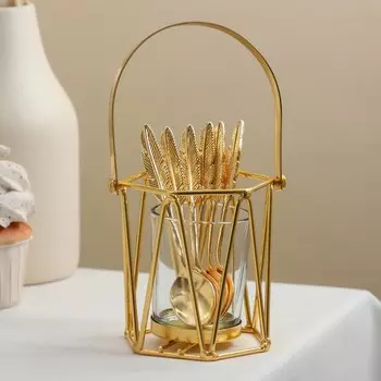 Набор ложек на подставке Eternity Перо, 8,5×7,5×8,5 см, 6 шт, цвет золотой