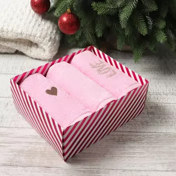 Полотенца махровые «Этель» LOVE, 3 шт., 3060 см, хлопок 100%, розовые