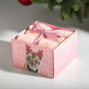 Набор махровых полотенец Этель «Новый год: Тигрёнок» 30х30 см - 3 шт, хлопок 340гр/м2