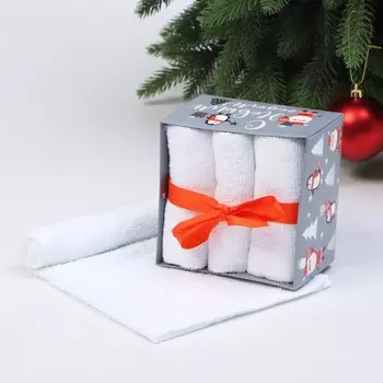 Набор махровых полотенец "Пингвины" 30х30 см - 3 шт, хлопок 340гр/м2