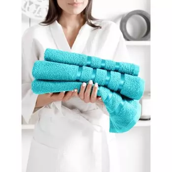 Набор махровых полотенец Turquoise, размер 30х50 см, 50х90 см, 70х140 см, цвет бирюзовый