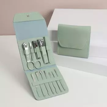 Набор маникюрный, 12 предметов, в футляре, ментоловый